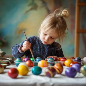 child painting easter eggs